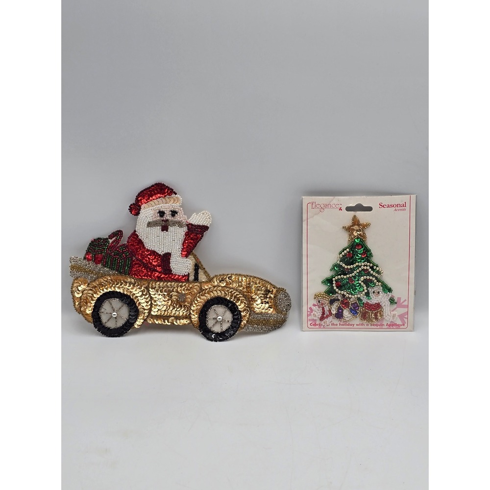 Elegance Christmas Applique Lot Unisex OS Multicolor Good Santa Car Tree Beaded